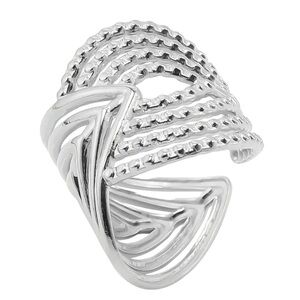 Silver Geometric Textured Design Adjustable Ring